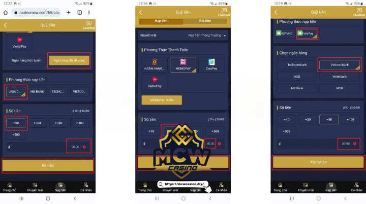 Sử dụng ví điện tử nạp tiền MCW Casino đơn giản